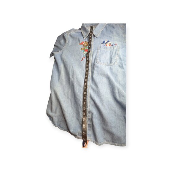Vintage Nut Cracker Denim Christmas Embroidered Long Sleeve Button Front Top - Picture 12 of 13